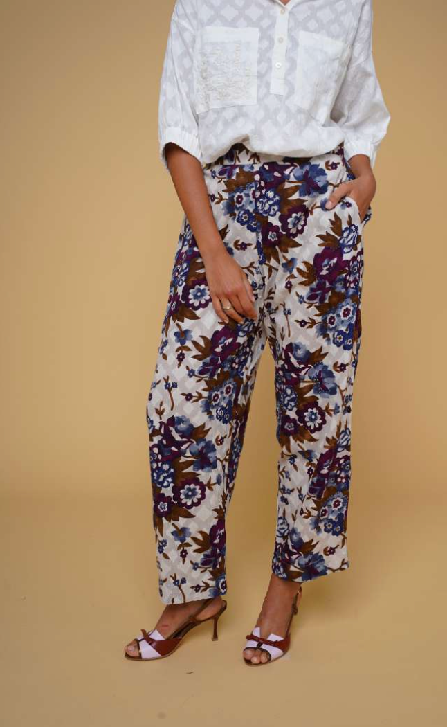 Britta Stampato pantalone wide leg cotone stampato floreale FrancescaBi India