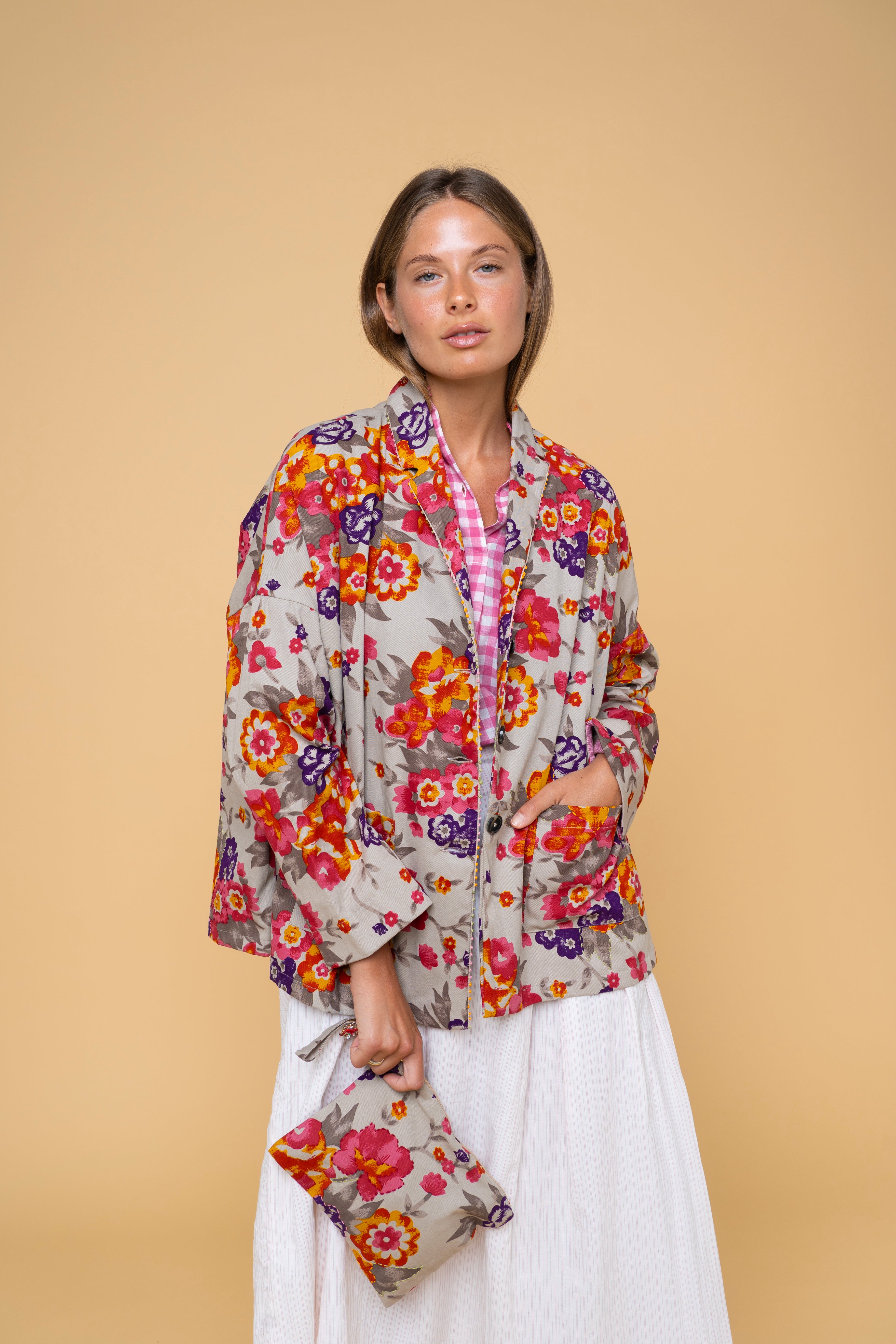 Smilla Fiori giacca over cotone voile stampato floreale multicolor donna FrancescaBi