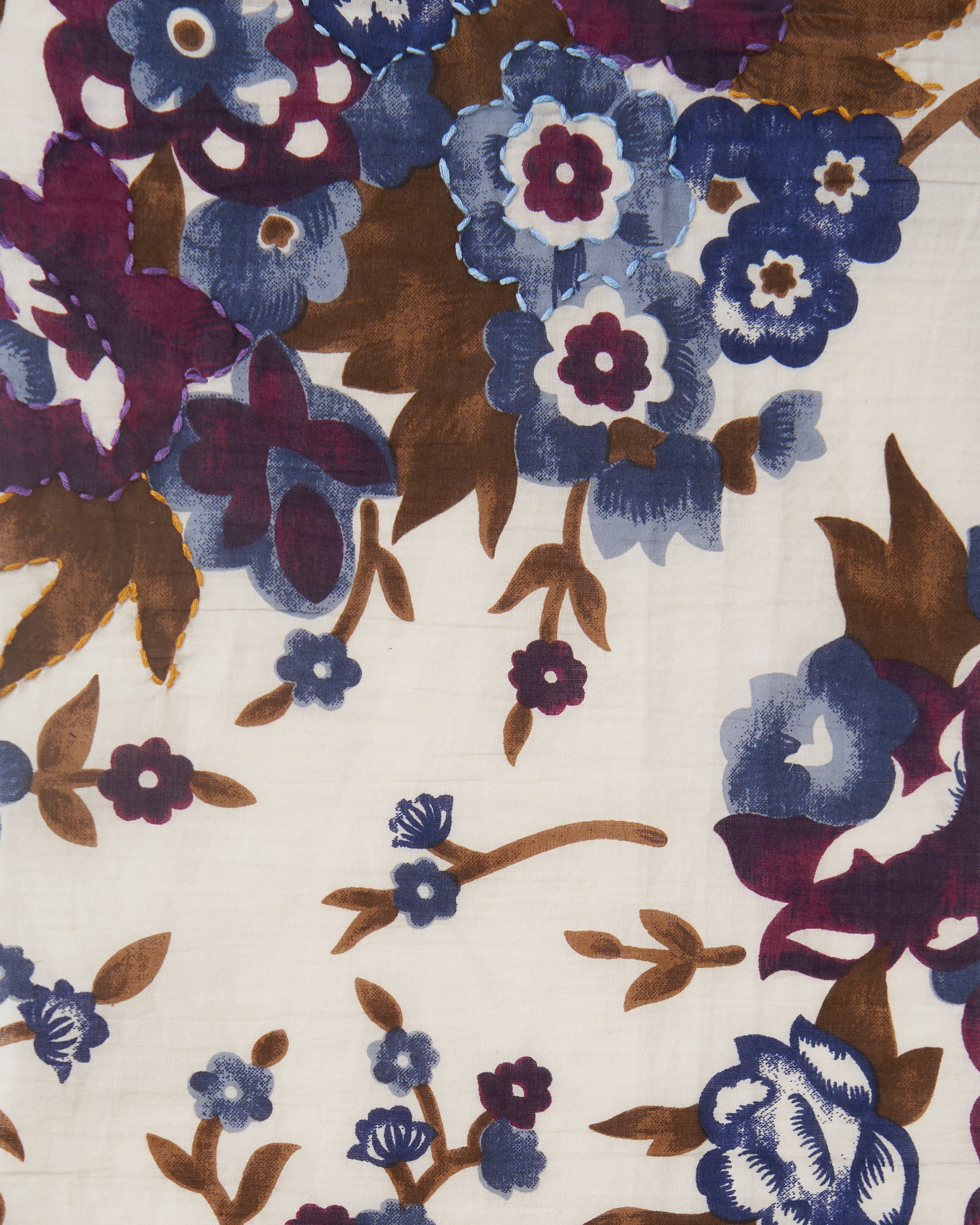 Tessuto cotone voile stampato floreale blu arancio Smilla Fiori FrancescaBi