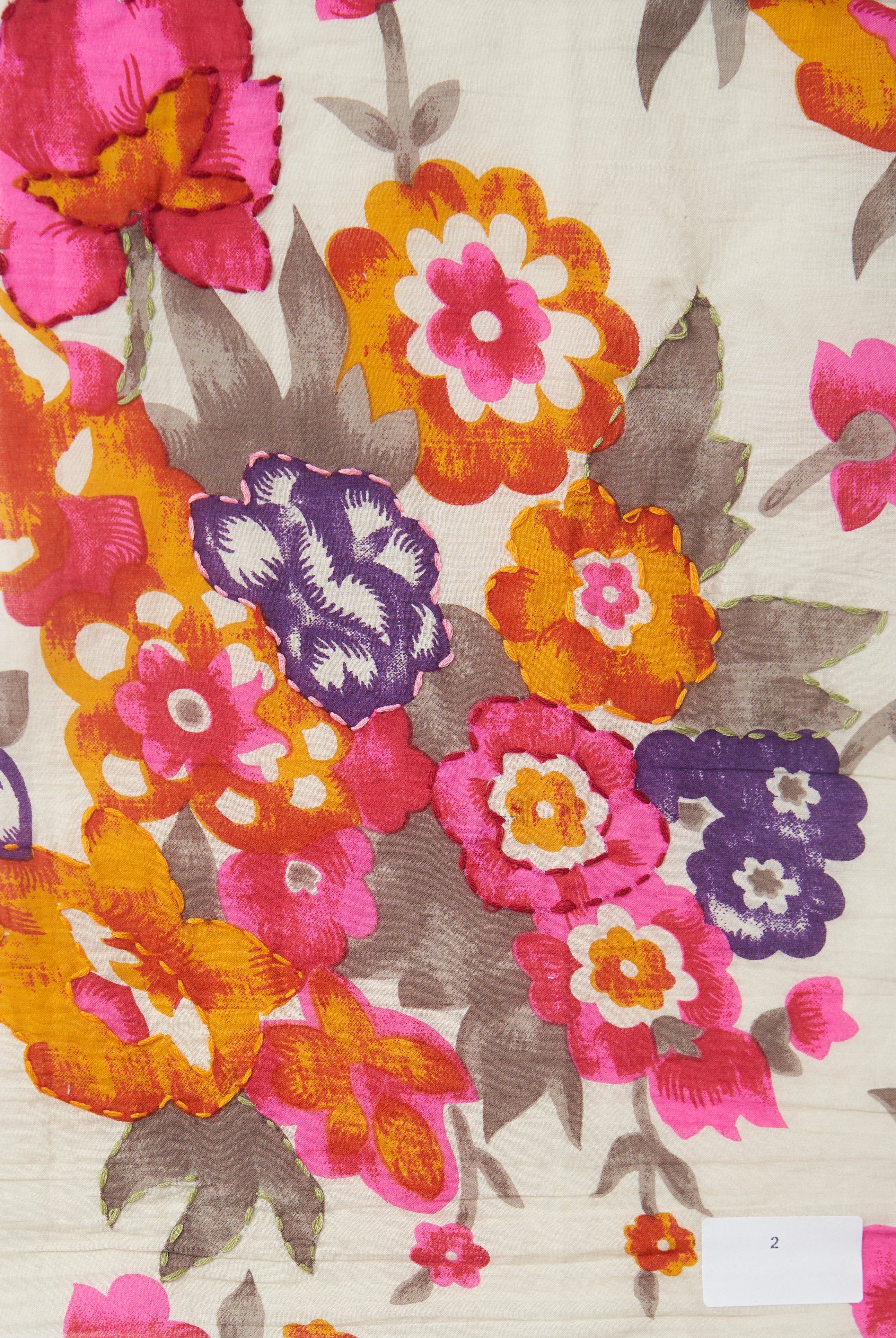 Tessuto cotone stampato floreale arancio rosa viola Ischia Fiori FrancescaBi