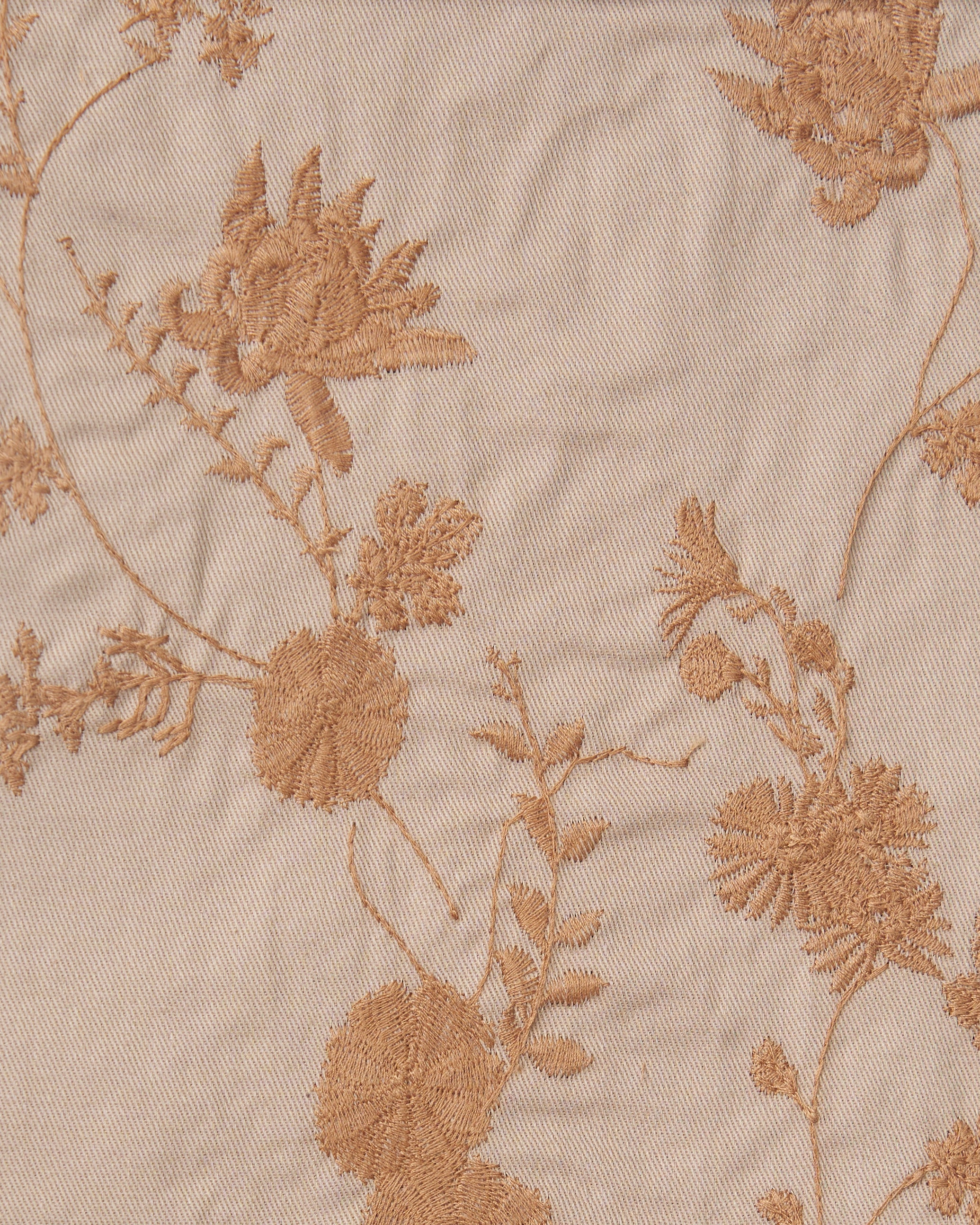 Tessuto cotone beige ricamo floreale tono su tono Deva Ramage FrancescaBi
