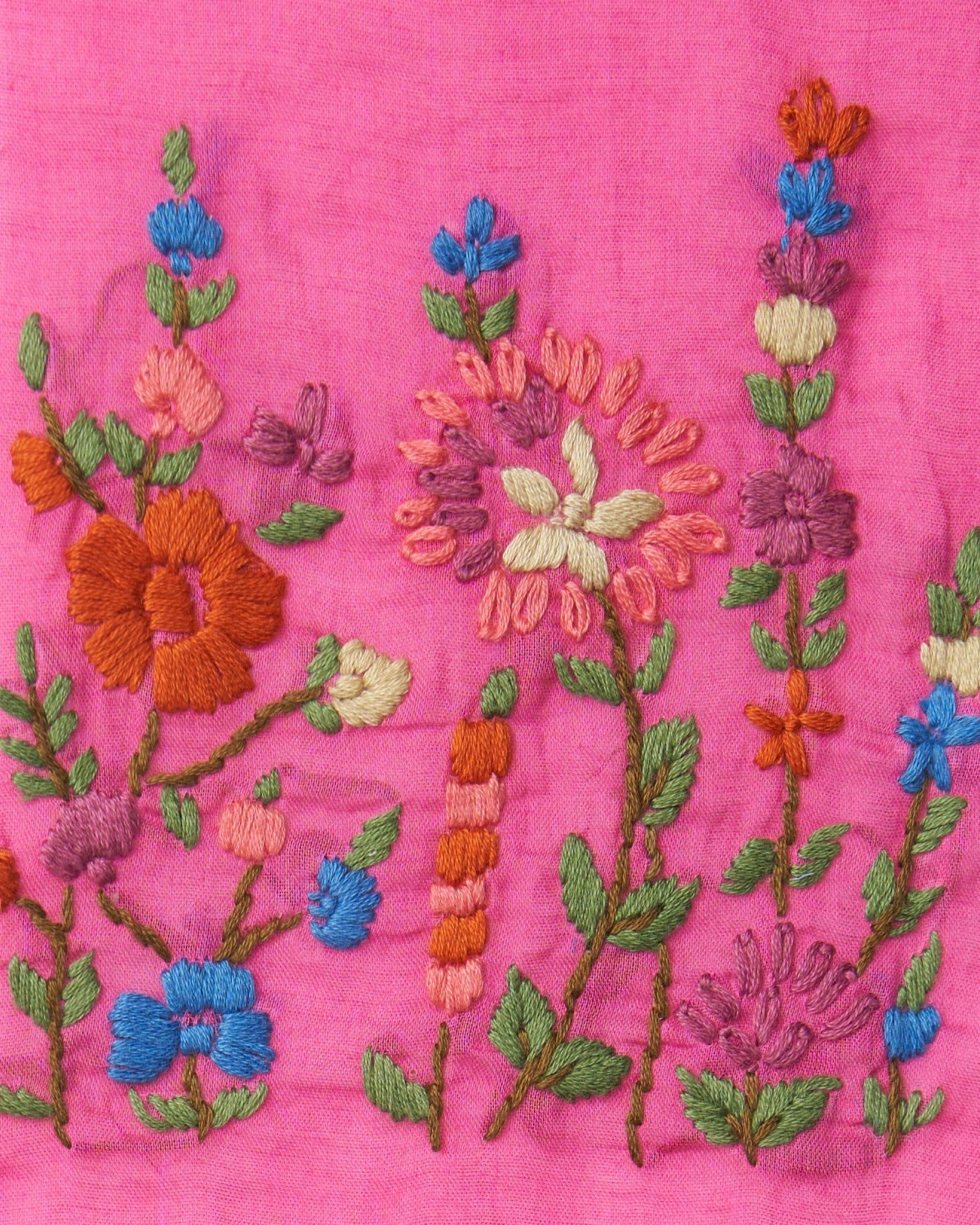 Tessuto cotone fucsia ricamo floreale FrancescaBi