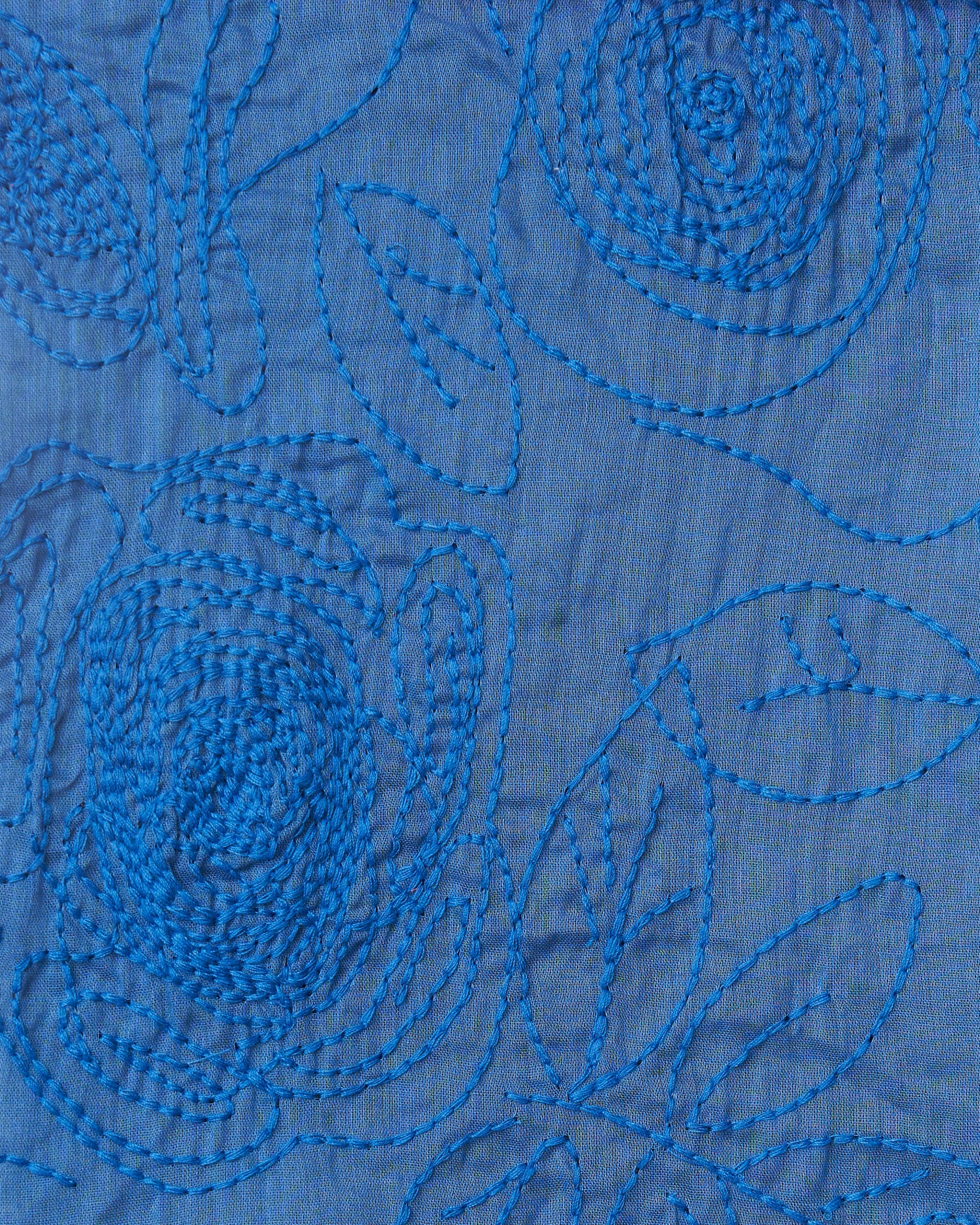Tessuto cotone blu texture rose Lipari Rose FrancescaBi artigianale