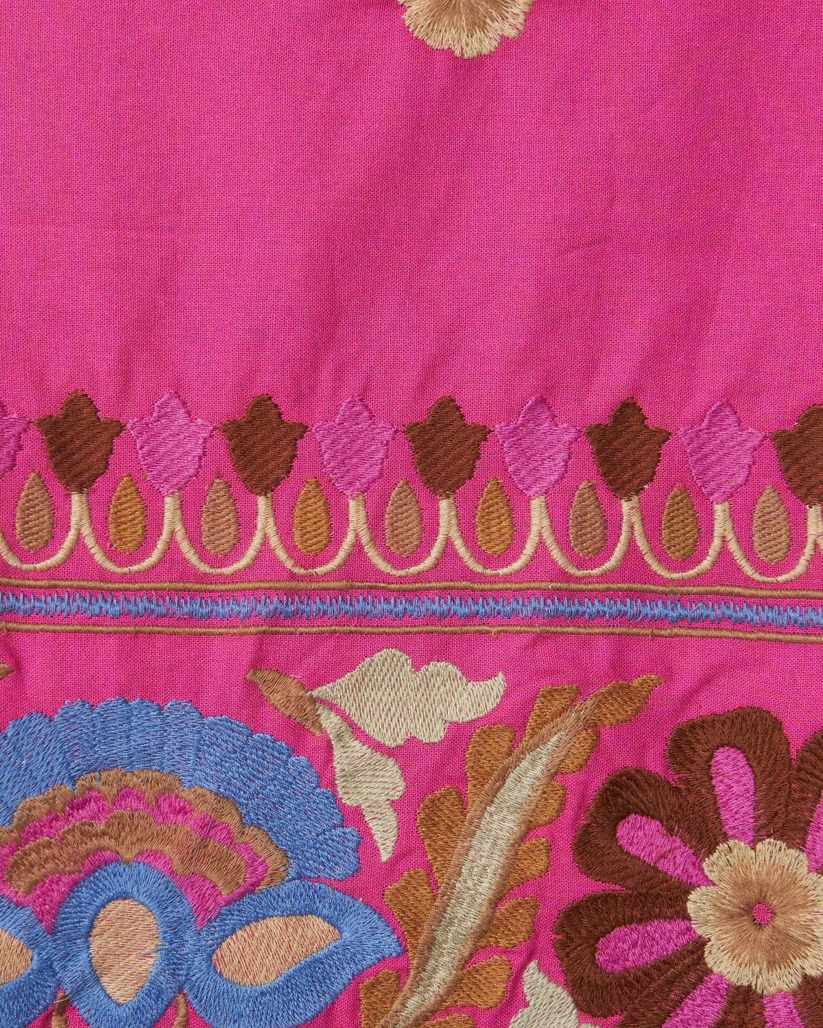 Tessuto cotone ricamo floreale bordo fucsia FrancescaBi artigianale