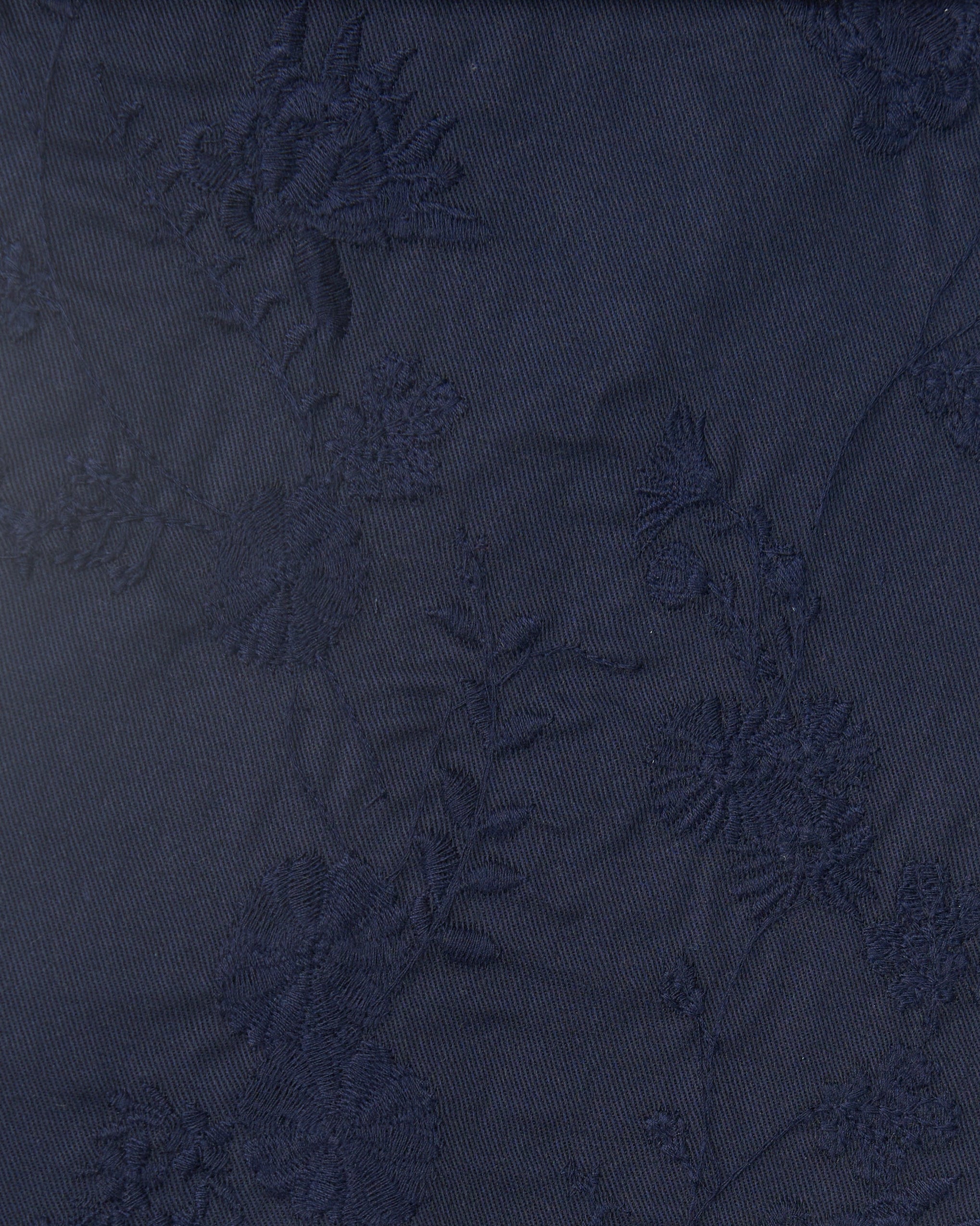 Tessuto cotone blu navy ricamo tono su tono Deva Ramage FrancescaBi artigianale