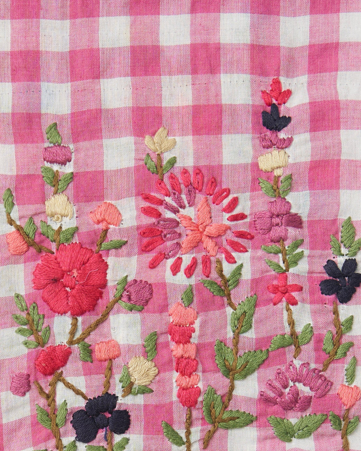 Tessuto cotone quadretti rosa ricamo floreale Buja Prato FrancescaBi