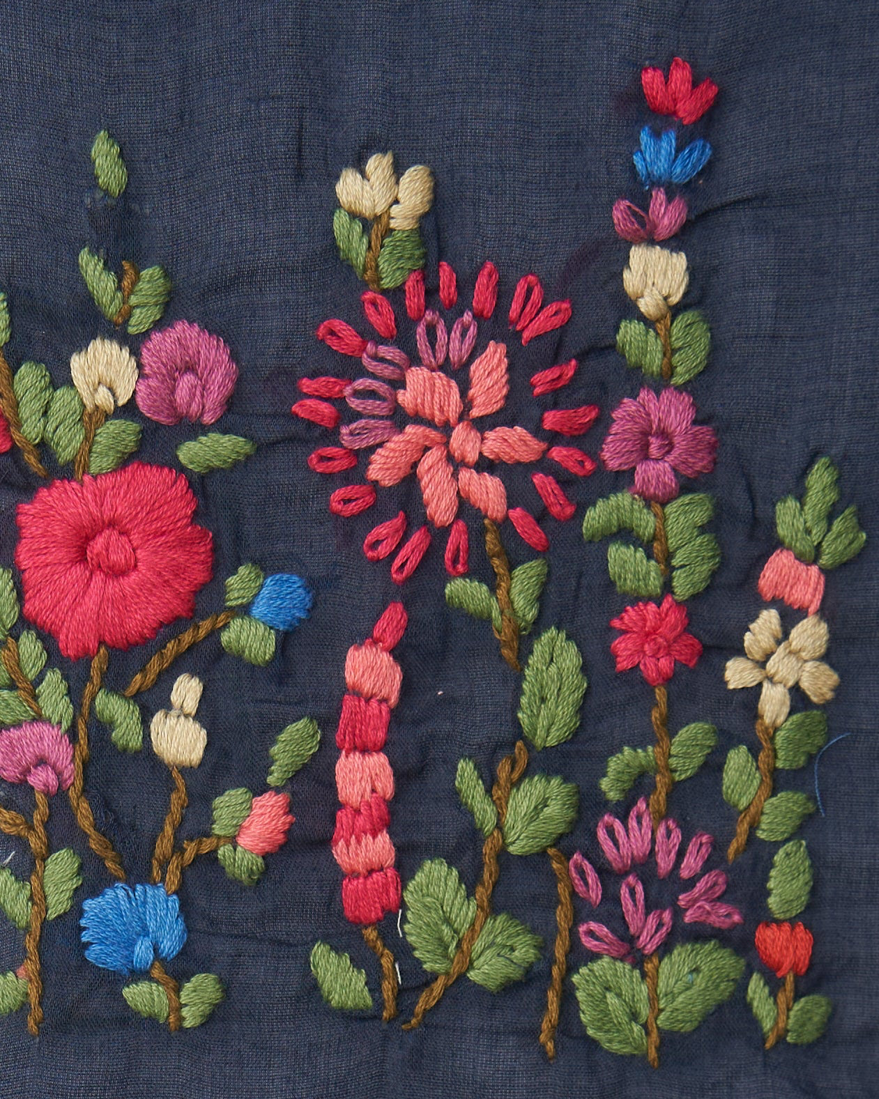 Tessuto cotone blu navy ricamo floreale FrancescaBi