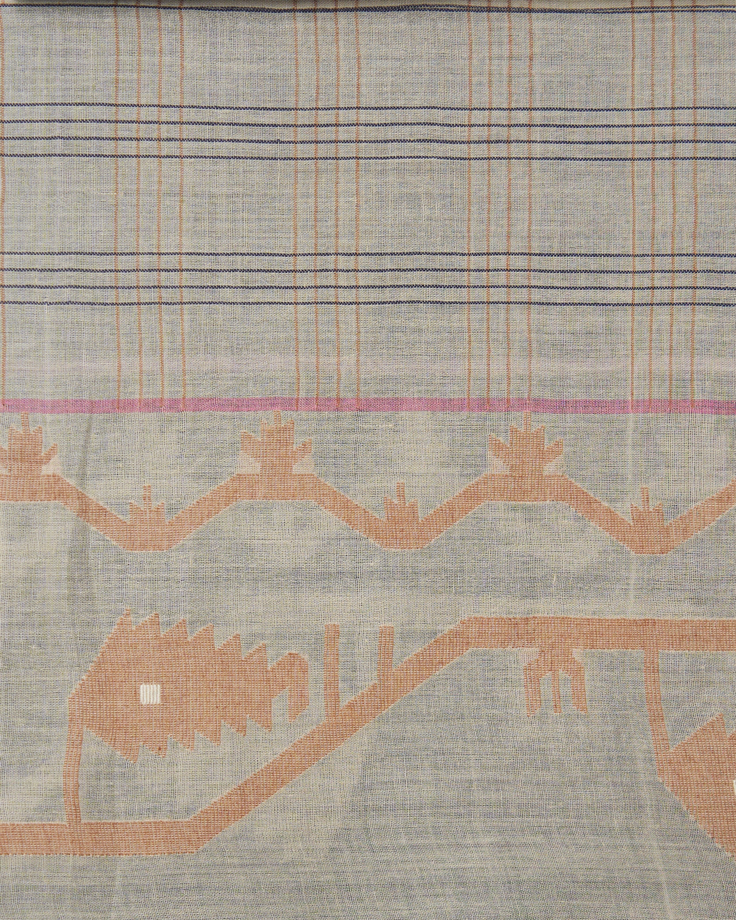 Tessuto Jamdani cotone beige motivi geometrici FrancescaBi esclusiva
