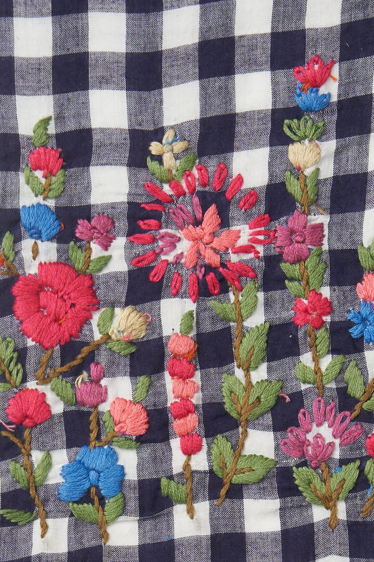 Tessuto cotone quadretti blu scuro ricamo floreale Buja Prato FrancescaBi