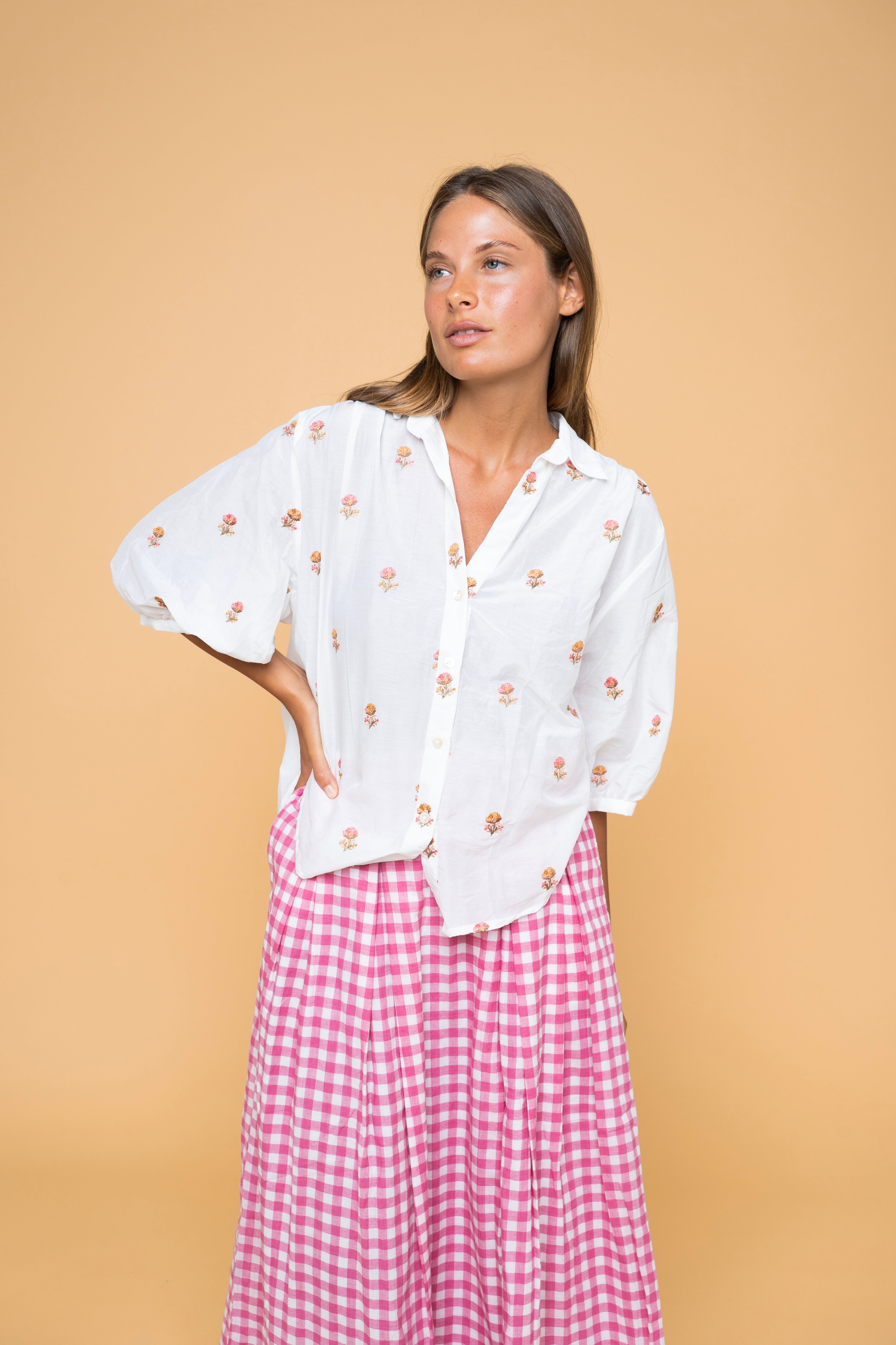 Marseille Lily camicetta cotone seta bianco scollo V maniche ampie donna FrancescaBi