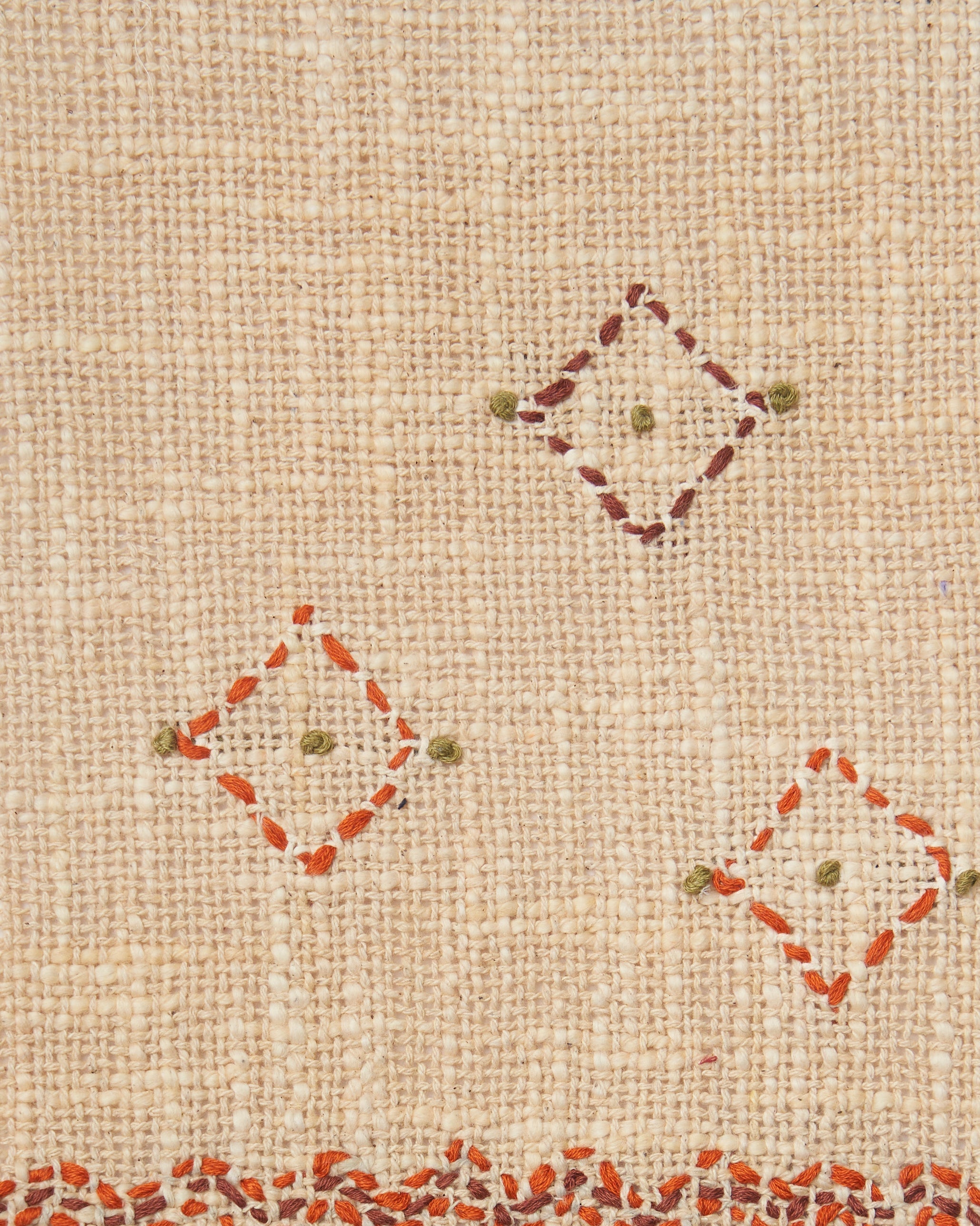 Tessuto cotone stuoia naturale beige ricamo geometrico Lara Stuoia FrancescaBi