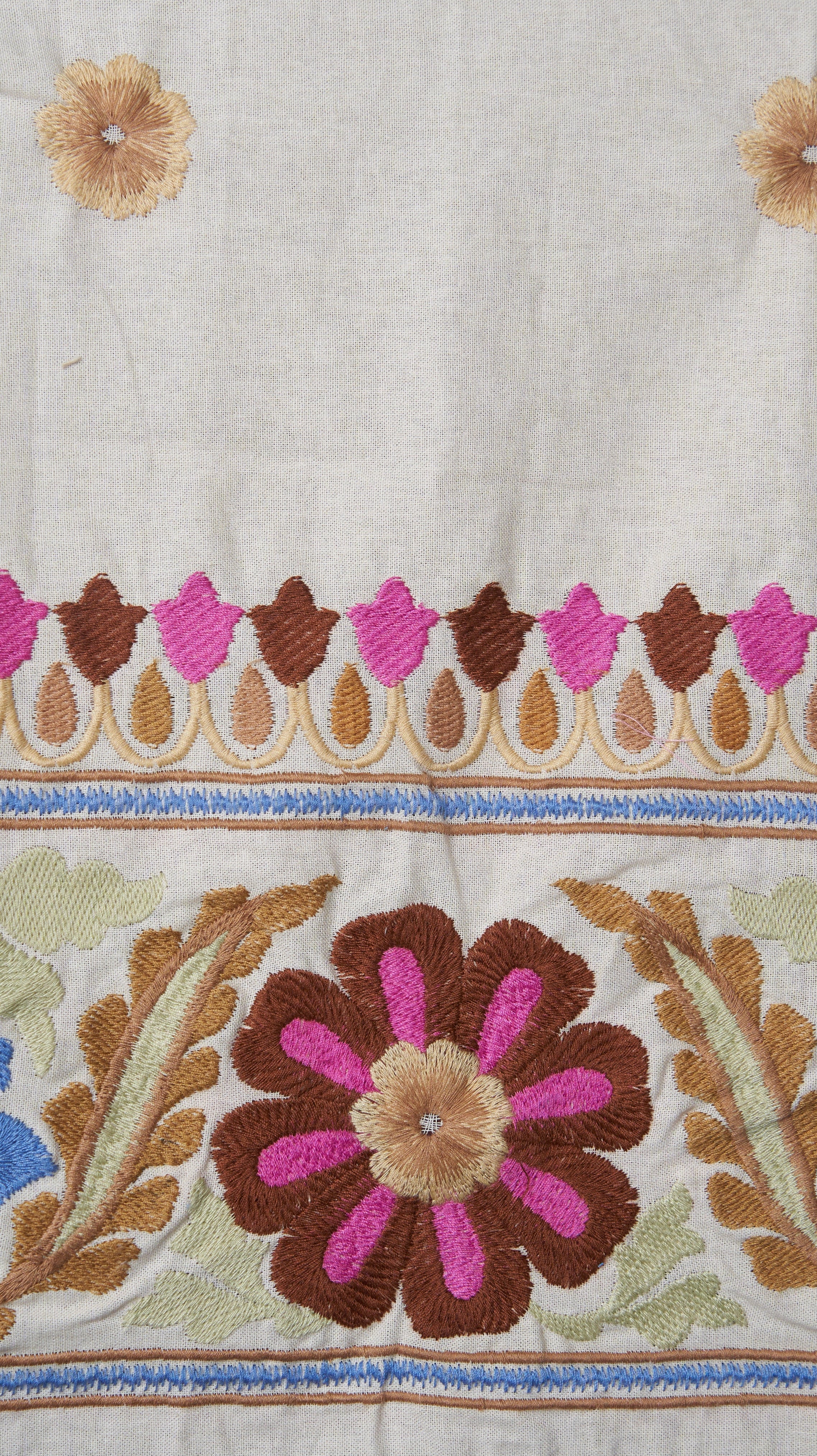 Tessuto cotone ricamo floreale bordo marrone FrancescaBi artigianale