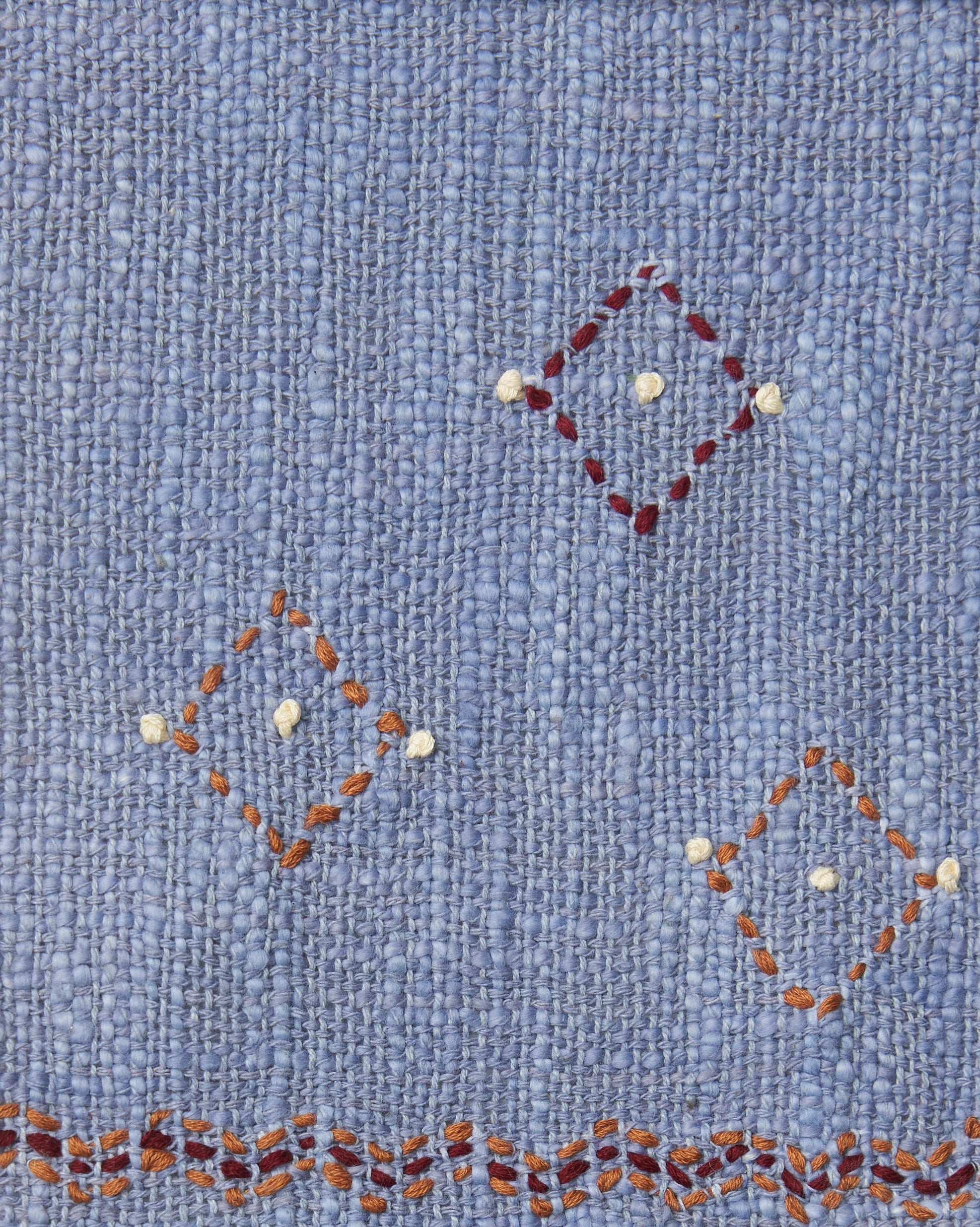 Tessuto cotone stuoia blu chiaro ricamo geometrico Lara Stuoia FrancescaBi