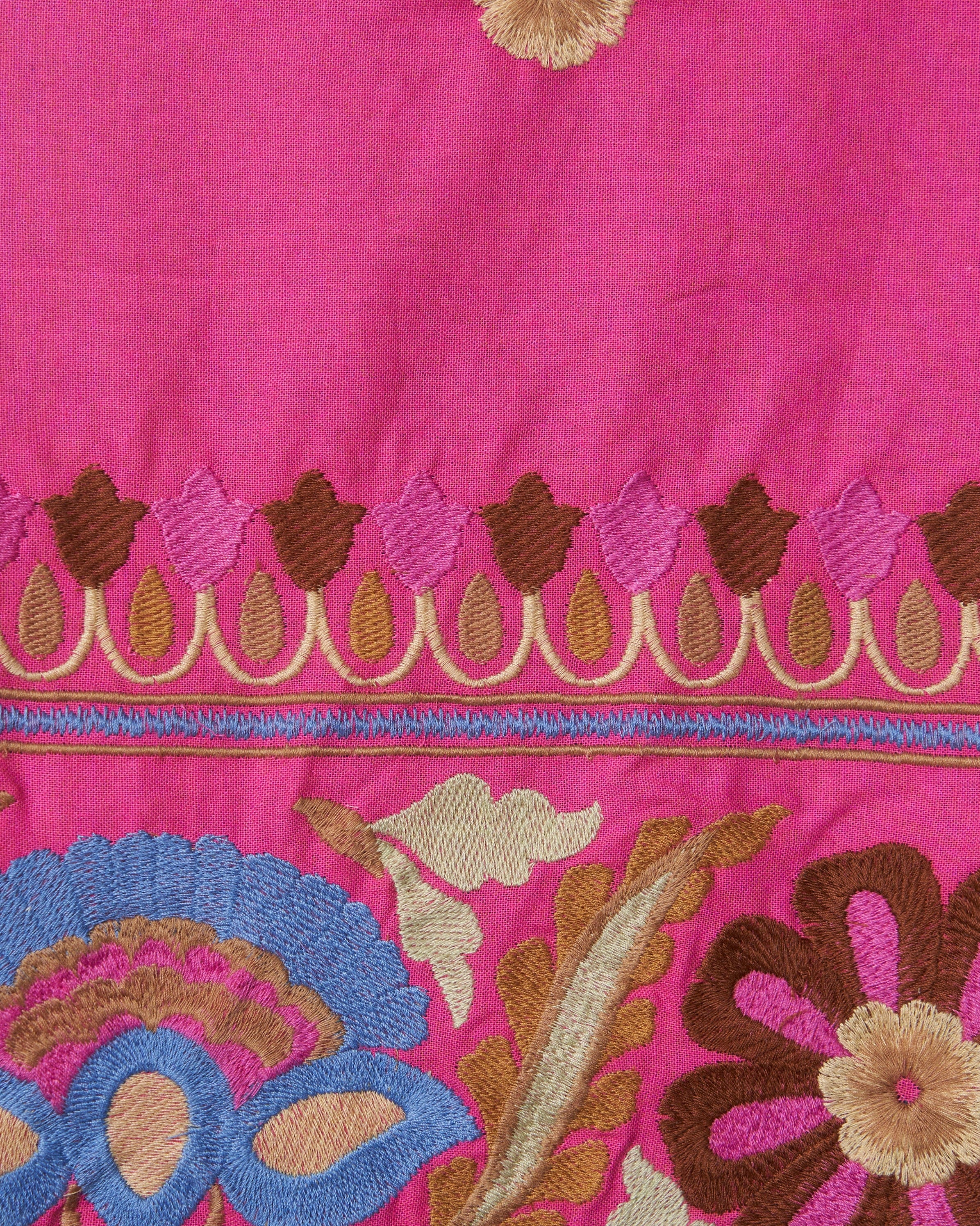Tessuto cotone ricamo floreale bordo fucsia FrancescaBi artigianale