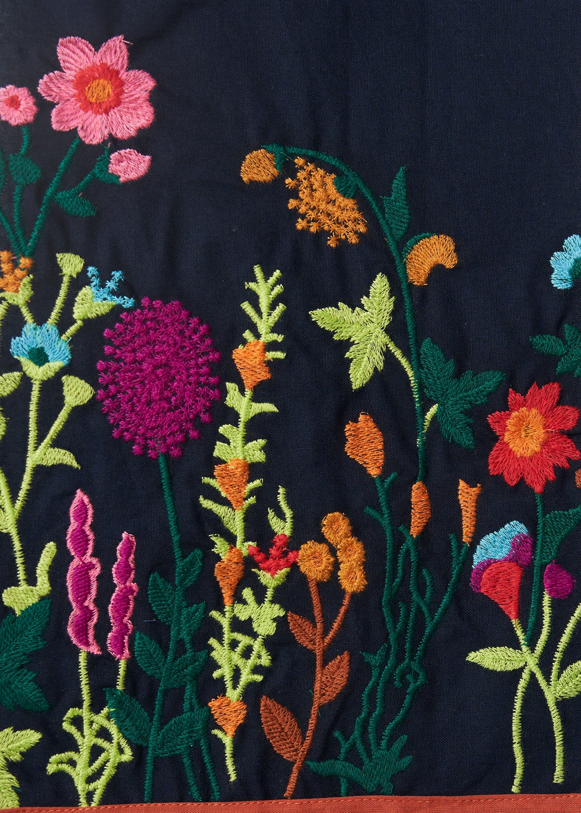 Tessuto cotone ricamo floreale blu navy FrancescaBi artigianale
