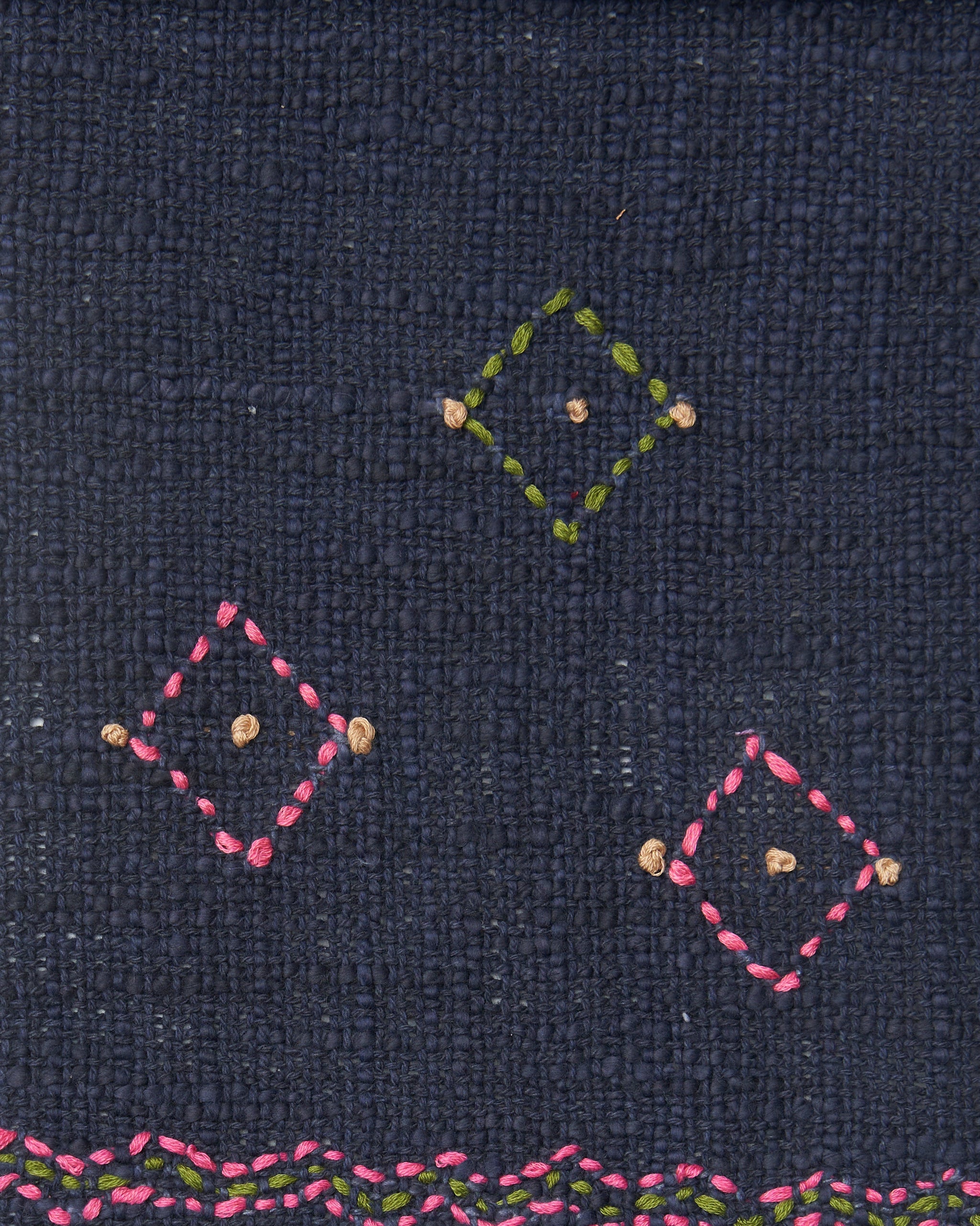 Tessuto cotone stuoia blu navy ricamo geometrico Lara Stuoia FrancescaBi