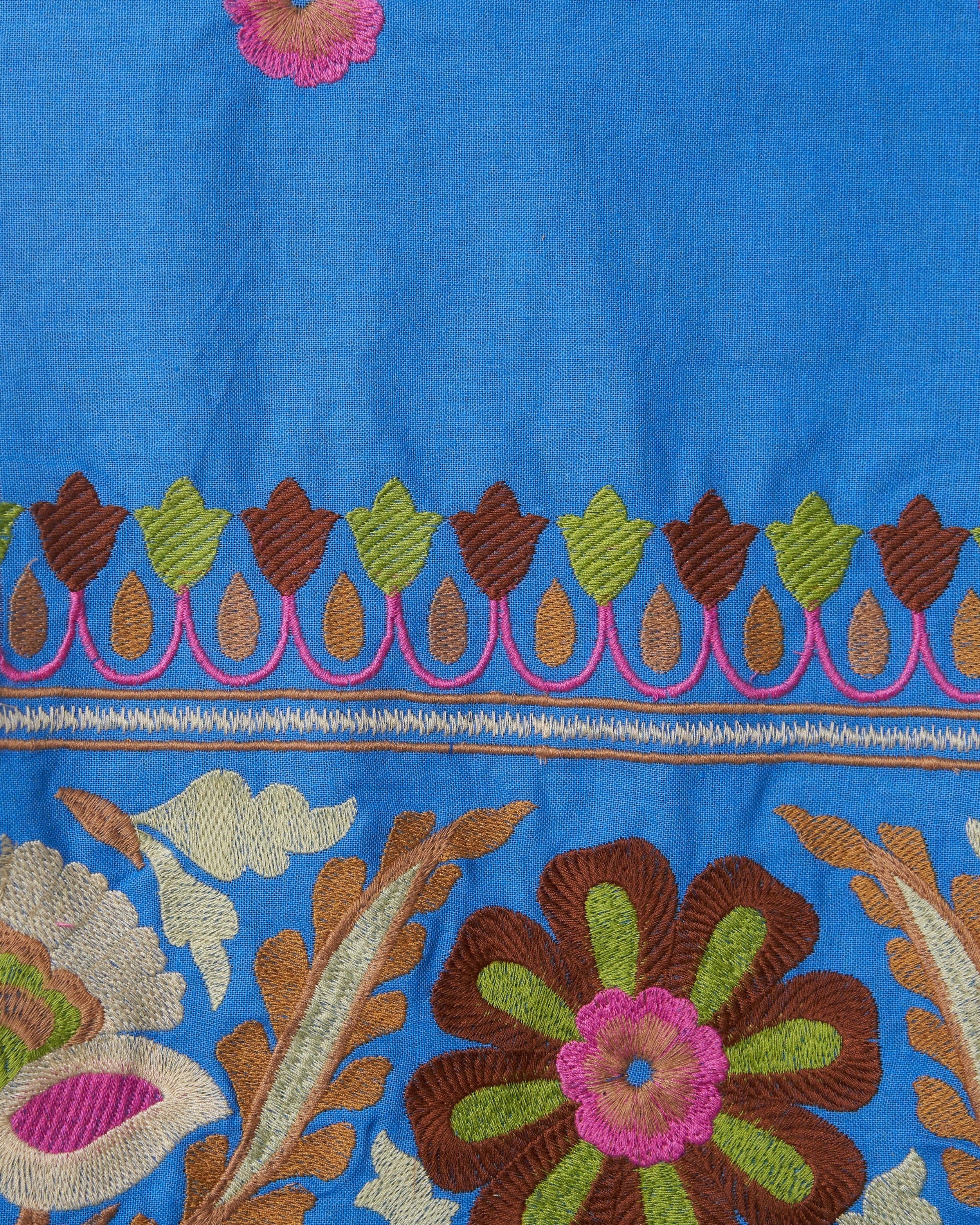 Tessuto cotone ricamo floreale blu azzurro bordo gonna FrancescaBi artigianale