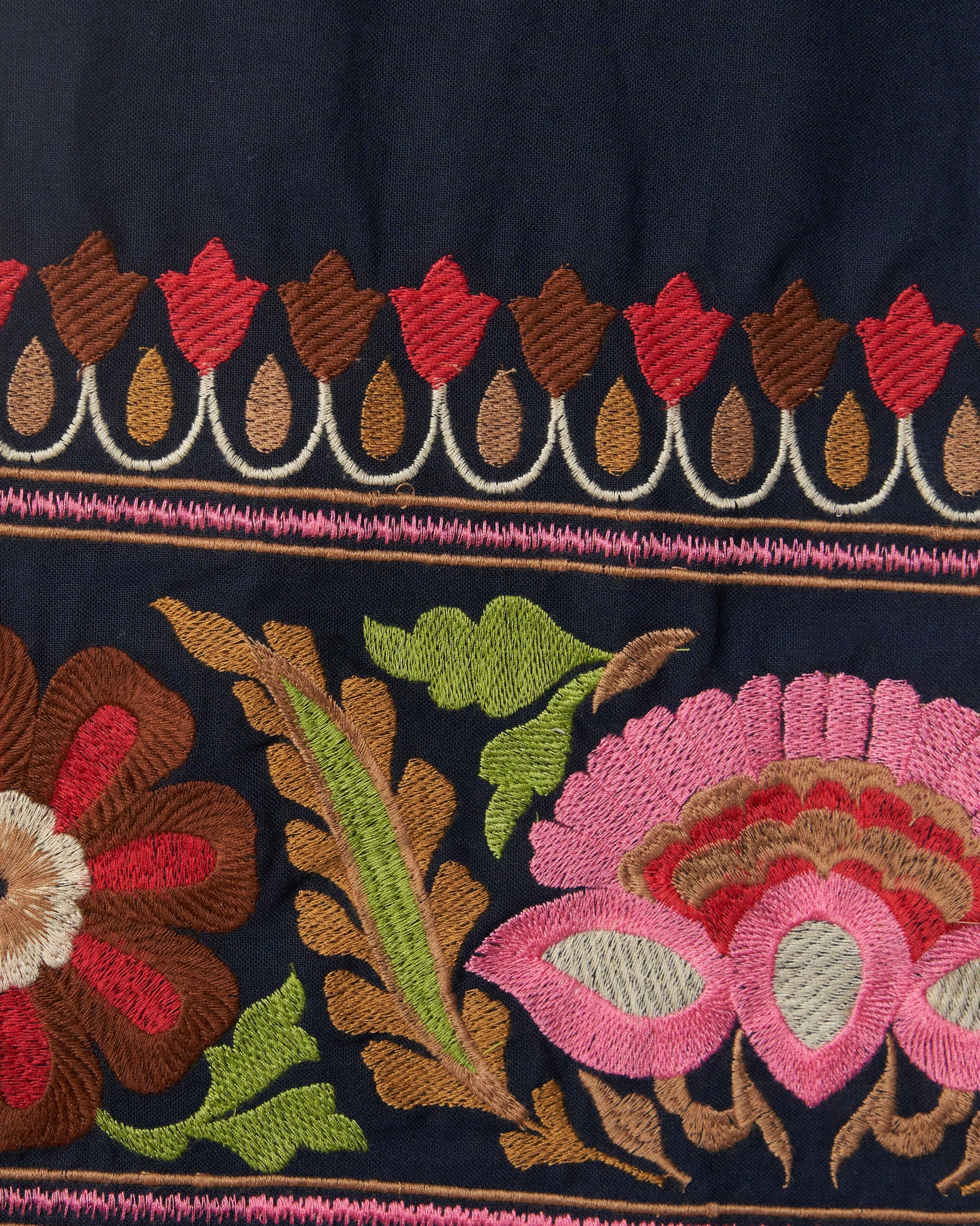 Tessuto cotone ricamo floreale bordo blu FrancescaBi artigianale
